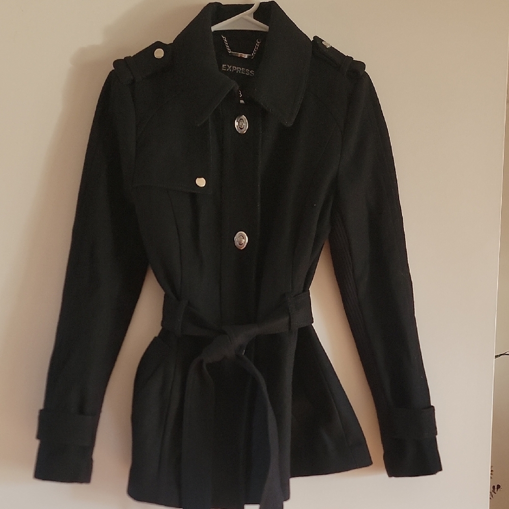 Express Women's Black Trench Coat with Belt